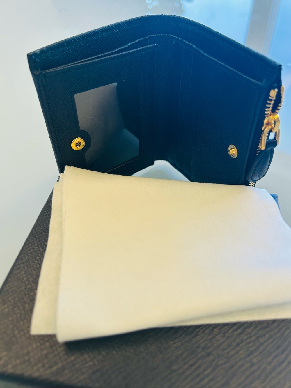 Authentic Prada Small Saffiano Leather Wallet  with gold-tone hardware. - Picture 3 of 7
